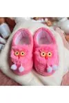 Girls' Animal Character Pink Plush Slippers — Winter House & Nursery Shoes with Non-Slip Sole