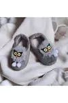 Boys' Animal Character Grey Plush Slippers — Winter House & Nursery Shoes with Non-Slip Sole