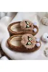 Kids' Animal Character Brown Plush Slippers — Unisex Winter House Shoes with Non-Slip Sole