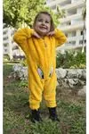 Kız Erkek Unisex Kışlık Peluş Polar Sarı Kapüşonlu Çocuk Bebek Tulum Civcivli Pijama Takımı