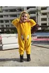 Kız Erkek Unisex Kışlık Peluş Polar Sarı Kapüşonlu Çocuk Bebek Tulum Civcivli Pijama Takımı