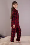 Kırmızı Kışlık Ekoseli Uzun Kol Düğmeli Kız Erkek Çocuk Pijama Takımı