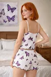 Women's White Butterfly Print Pyjama Set — Sleeveless Top & Shorts, Summer Loungewear