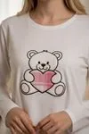Women's 100% Cotton Pyjama Set — Embroidered Bear & Heart Detail, Long Sleeve, Valentine's Gift