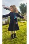 Girls' Navy Winter Dress — Hand-Embroidered