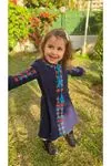 Girls' Navy Winter Dress — Hand-Embroidered