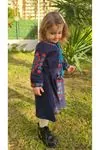 Girls' Navy Winter Dress — Hand-Embroidered