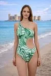 Women's Green Print One-Shoulder High-Waist Monokini