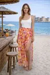 Women's Orange Floral Double-Slit Pareo Skirt — Beach Cover-Up Wrap
