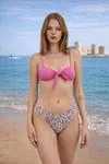 Women's Pink Bow Detail Floral High-Waist Bikini Set — Fully Lined