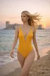 Women's Yellow Cross-Strap Plunge One-Piece Swimsuit — Fully Lined