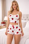 Women's Heart Print Crop Pyjama Set — Camisole Top & Mini Shorts, Summer Sleepwear