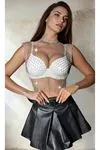 Women's Silver Rhinestone Mesh Sleeveless Top — Sheer Festival & Party Bustier