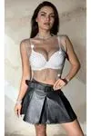 Women's Silver Rhinestone Mesh Sleeveless Top — Sheer Festival & Party Bustier