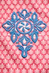 Women's 100% Cotton Pink Modest Shirt Dress — Blue Embroidery, Pocketed & One Size