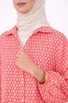 Women's 100% Cotton Pink Modest Shirt Dress — Blue Embroidery, Pocketed & One Size