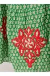 Women's 100% Cotton Green Modest Shirt Dress — Embroidered, Pocketed & One Size