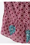 Women's Burgundy Modest Maternity Dress — Button-Front, Turquoise Embroidery & Pockets