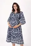 Women's 100% Cotton Navy Maternity Shirt Dress — Belted, Pocketed & Button-Front