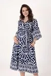 Women's 100% Cotton Navy Maternity Shirt Dress — Belted, Pocketed & Button-Front