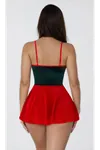 Women's Bold Colour Block Fantasy Dress Costume — Red & Dark Green