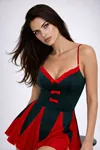 Women's Bold Colour Block Fantasy Dress Costume — Red & Dark Green