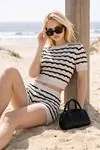 Women's Striped Knit Co-ord Set — Crop Blouse & Mini Shorts