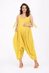 Women's Yellow Polka Dot Maternity Jumpsuit Dress — Pom-Pom Detail, Cotton & Viscose