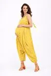Women's Yellow Polka Dot Maternity Jumpsuit Dress — Pom-Pom Detail, Cotton & Viscose