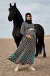 Women's Black Modest Maternity Dress — Button-Front, Embroidered & Pocketed