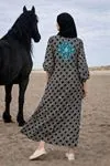 Women's Black Modest Maternity Dress — Button-Front, Embroidered & Pocketed