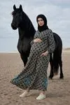 Women's Black Modest Maternity Dress — Button-Front, Embroidered & Pocketed