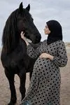 Women's Black Modest Maternity Dress — Button-Front, Embroidered & Pocketed
