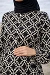 Women's Black Modest Maternity Dress — Button-Front, Embroidered & Pocketed
