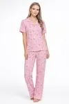 Short Sleeve Summer Button-Up Collared Soft Texture Pink Women's Pajama Set