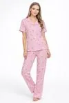 Short Sleeve Summer Button-Up Collared Soft Texture Pink Women's Pajama Set