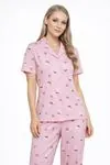 Short Sleeve Summer Button-Up Collared Soft Texture Pink Women's Pajama Set