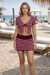 Women's Summer Knit Set Tie-Front Crop Top and Mini Skirt Festival Holiday Beach Bikini Cover-Up Outfit