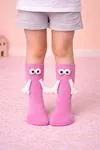 Pink Hand-Holding Magnetic 3D Kids Socks Cotton
