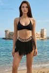 Boho Black Seashell Fringe Pareo Skirt Women’s Beach Cover Up