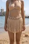 Beige Seashell Fringe Pareo Skirt Boho Women’s Beach Cover Up