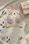 Women’s Floral Embroidered Sheer Bustier Lingerie Set