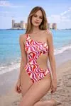 Women's Pink Print One-Shoulder High-Waist Monokini — Cut-Out Detail, Fully Lined