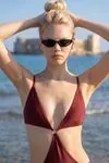 Terracotta Brown Deep Plunge Ring Detail Monokini Swimsuit