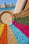 Women’s Colorful Handwoven Straw Beach Bag Shoulder Strap Summer Tote