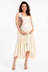 Women’s Ecru Embroidered Maternity Dress Sleeveless Boho Summer