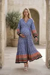 Women’s Cotton Maternity Dress Tassel Neck Nautical Long Sleeve