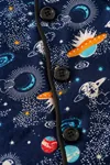 Boys Navy Space-Themed Button-Up Pajama Set Summer Cotton Short Sleeve with Sleep Mask