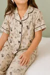 Girls Bunny and Fairy Print Button Up Pajama Set Summer Cotton Short Sleeve with Sleep Mask