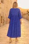 Kadın Büyük Beden Lacivert Viskon Elbise Yazlık Uzun Düğmeli Cepli Çıtır Çiçek Desenli